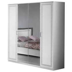 Fadily - Armoire 4 Portes Laquée Blanc avec Sérigraphies - Blanc