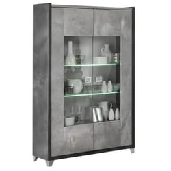 Hoffman - Vitrine 2 Portes Gris Aspect Pierre avec Led - Gris