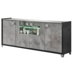 Hoffman - Buffet 4 Portes Gris Aspect Pierre avec Led - Gris