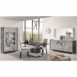 Hoffman - Buffet 4 Portes Gris Aspect Pierre avec Led - Gris