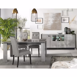 Hoffman - Buffet 4 Portes Gris Aspect Pierre avec Led - Gris