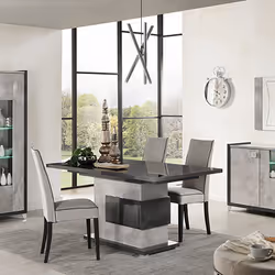 Hoffman - Table de Repas Allongeable à Pied Central Gris Aspect Pierre - Gris