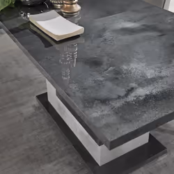 Hoffman - Table de Repas Allongeable à Pied Central Gris Aspect Pierre - Gris - Vue supplémentaire 4