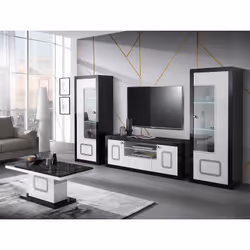 Robbie - Vitrine 1 Porte Droite Laqué Noir et Blanc - Blanc