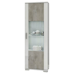Altobuy - lynda - Vitrine 1 Porte Réversible Laqué Blanc et Gris Béton - Blanc