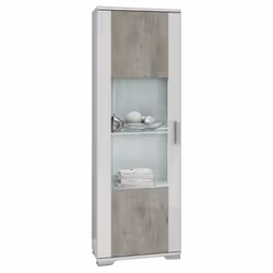 Altobuy - lynda - Vitrine 1 Porte Réversible Laqué Blanc et Gris Béton - Blanc
