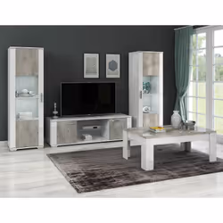 Altobuy - lynda - Vitrine 1 Porte Réversible Laqué Blanc et Gris Béton - Blanc