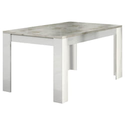 Lynda - Table Repas Rectangulaire Laqué Blanc et Gris Béton - Blanc