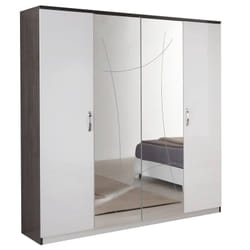 Lucia - Armoire 4 Portes Laqué Blanc et Chêne Anthracite - Blanc