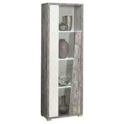 Altobuy - denys - Vitrine 1 Porte Gauche Laqué Blanc et Effet Bois Taupe - Blanc