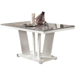 Denys - Table Repas Rectangulaire Laqué Blanc et Effet Bois Taupe - Blanc