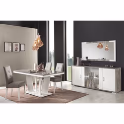 DENYS - Ensemble Séjour Laqué Blanc et Effet Bois Taupe