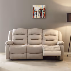 JANS - Canapé Relax Manuel 3 Places Tissu Beige
