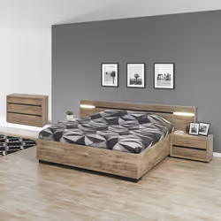 Irisa - Lit 140x190cm Aspect Bois avec Eclairage Led - Marron clair