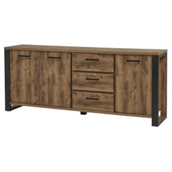 Kora - Buffet 3 Portes 3 Tiroirs Aspect Bois et Métal Noir - Marron clair