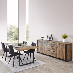 Kora - Buffet 3 Portes 3 Tiroirs Aspect Bois et Métal Noir - Marron clair