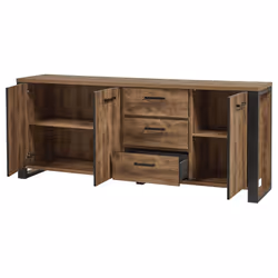 Kora - Buffet 3 Portes 3 Tiroirs Aspect Bois et Métal Noir - Marron clair