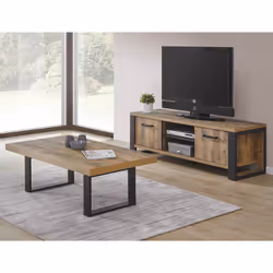Altobuy - kora - Meuble tv 2 Portes Aspect Bois et Métal Poudré Noir - Marron clair
