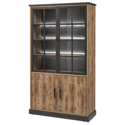 JENNA - Vitrine 4 Portes Aspect Bois et Métal Poudré Noir