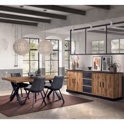 Altobuy - jenna - Buffet 4 Portes 3 Tiroirs Aspect Bois et Métal Noir - Marron clair