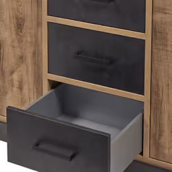 Altobuy - jenna - Buffet 4 Portes 3 Tiroirs Aspect Bois et Métal Noir - Marron clair - Vue supplémentaire 5