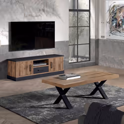Jenna - Table Basse Aspect Bois Piètement x Métal Poudré Noir