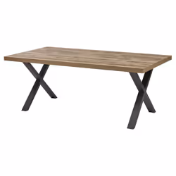 Jenna - Ensemble Table 230cm + Buffet 4 Portes Aspect Bois et Métal - Marron clair