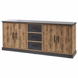Jenna - Ensemble Table 230cm + Buffet 4 Portes Aspect Bois et Métal - Marron clair