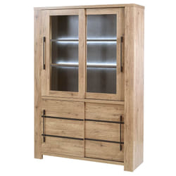 Nilla - Vitrine 4 Portes Aspect Bois avec Eclairage Led