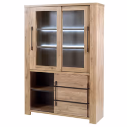 Nilla - Vitrine 4 Portes Aspect Bois avec Eclairage Led