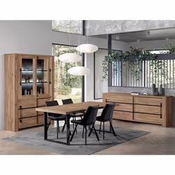 Nilla - Vitrine 4 Portes Aspect Bois avec Eclairage Led