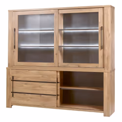 Nilla - Buffet-Vaisselier avec Eclairage Led Aspect Bois - Marron clair