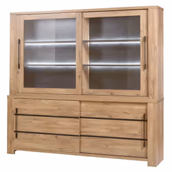 Nilla - Ensemble Buffet-Vaisselier + Table 200cm Aspect Bois - Marron clair