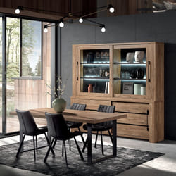 Nilla - Ensemble Buffet-Vaisselier + Table 230cm Aspect Bois - Marron clair