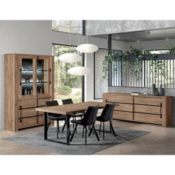 Nilla - Ensemble Buffet + Vitrine + Table 200cm Aspect Bois - Marron clair