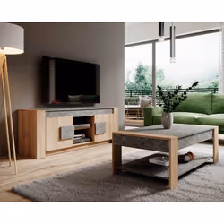 Altobuy - fanny - Meuble tv 2 Portes Aspect Bois et Pierre
