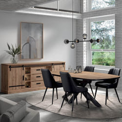 CEDRA - Ensemble Industriel Buffet + Table Ovale 200cm