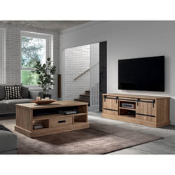 Cedra - Ensemble Salon Industriel Meuble tv + Table Basse - Marron clair