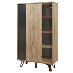 Carson - Vitrine 2 Portes Effet Bois Naturel et Noir avec Leds - Marron clair