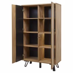 Carson - Vitrine 2 Portes Effet Bois Naturel et Noir avec Leds - Marron clair