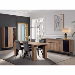 CARSON - Buffet 4 Portes 1 Tiroir Effet Bois Naturel et Noir