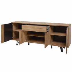 CARSON - Buffet 4 Portes 1 Tiroir Effet Bois Naturel et Noir