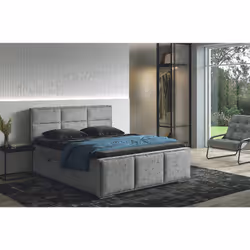 Mylis - Lit-Coffre Boxspring 160x200cm Eco Tissu Gris - Gris