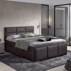 Nala - Lit-Coffre Boxspring 180x200cm Simili Cuir Marron - Marron foncé