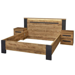 CANDAS - Ensemble Lit 140x200cm + Chevets Effet Bois