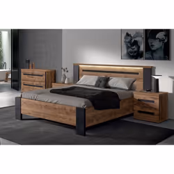 CANDAS - Chambre 160x200cm + Chevets + Commode Effet Bois