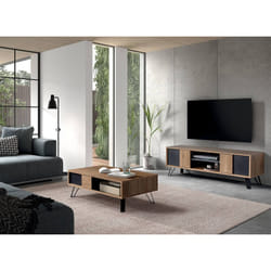 Carson - Ensemble Salon Meuble tv + Table Basse Piètement Métal a - Marron clair