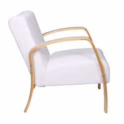 Kaupa - Fauteuil en Tissu Bouclettes Blanc Accoudoirs Bois - Blanc - Vue supplémentaire 4