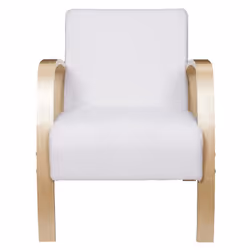 Kaupa - Fauteuil en Tissu Bouclettes Blanc Accoudoirs Bois - Blanc - Vue supplémentaire 5