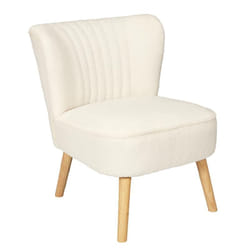 Altobuy - kelios - Fauteuil en Tissu Bouclettes Blanc Pieds Bois Naturel - Blanc
